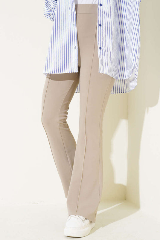 Pantalon à carreaux taille élastique beige