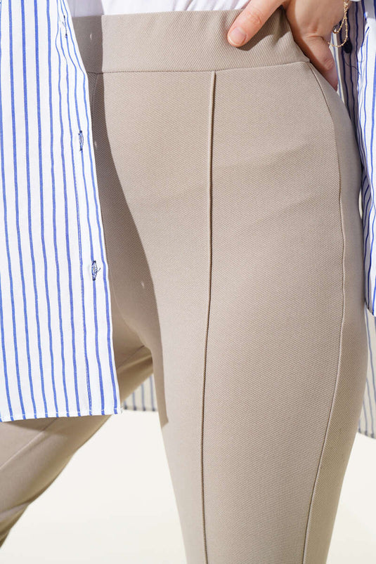 Pantaloni a quadri con elastico in vita beige