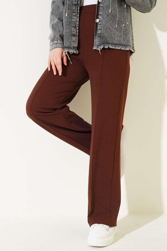 Elastische taille geruite broek bruin