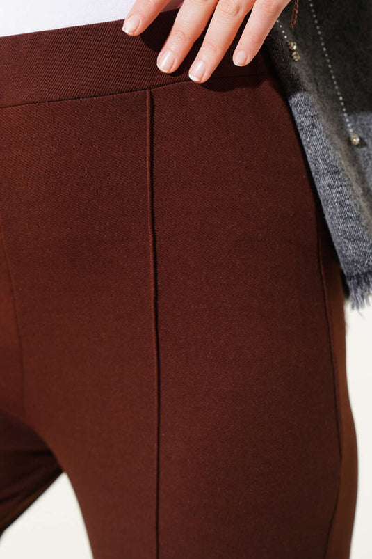 Pantalon à carreaux à taille élastique marron