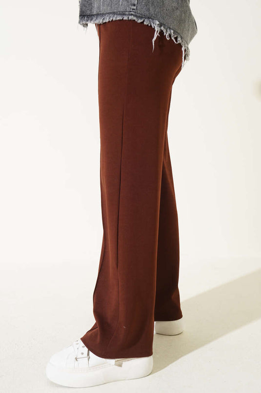 Belted Elastic Waist Trousers Brown