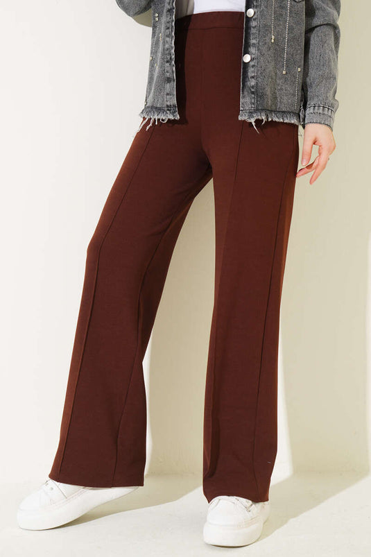 Elastische taille geruite broek bruin