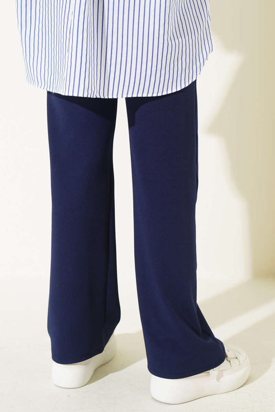 Navy Blue Belted Trousers with Zipper