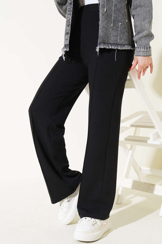 Belted Elastic Waist Pants Black