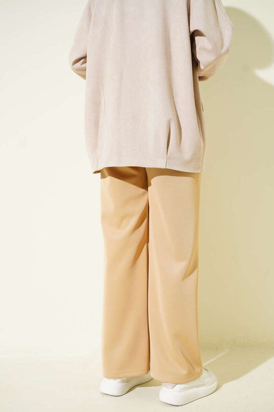 Bel Lastikli Çımalı Scuba Pantolon Camel