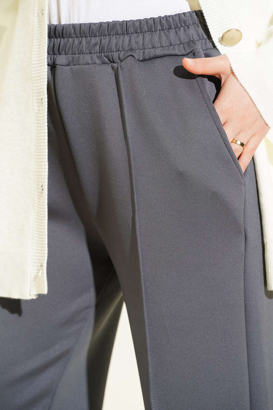 Bel Lastikli Çımalı Scuba Pantolon Füme