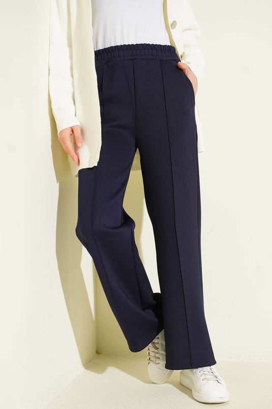 Bel Lastikli Çımalı Scuba Pantolon Lacivert