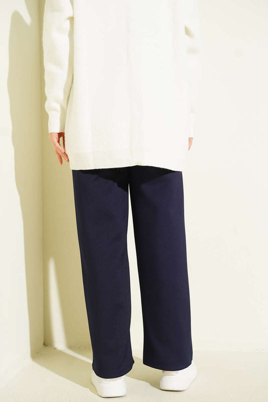 Bel Lastikli Çımalı Scuba Pantolon Lacivert