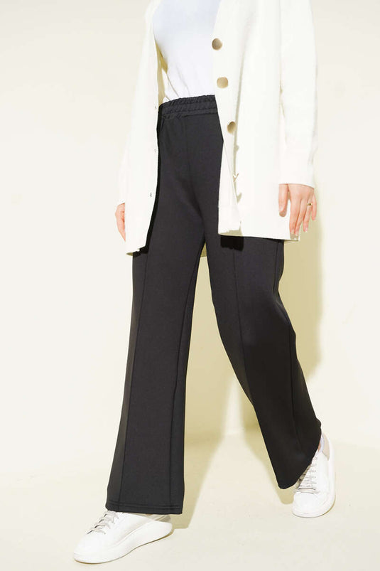 Bel Lastikli Çımalı Scuba Pantolon Siyah