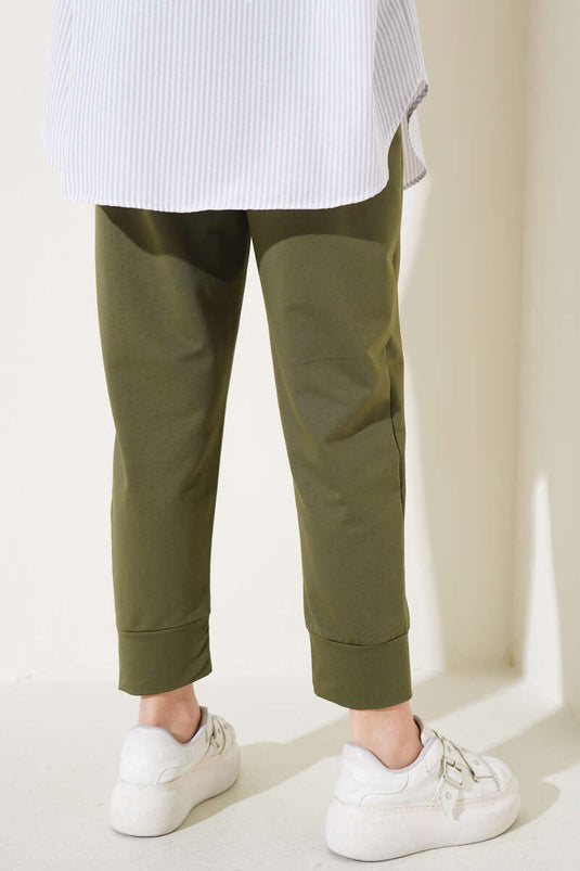 Belted Slim Fit Basic Pants Khaki