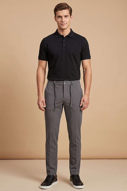 Pantalon en tissu pour homme, coupe étroite, taille élastique, couleur fumée