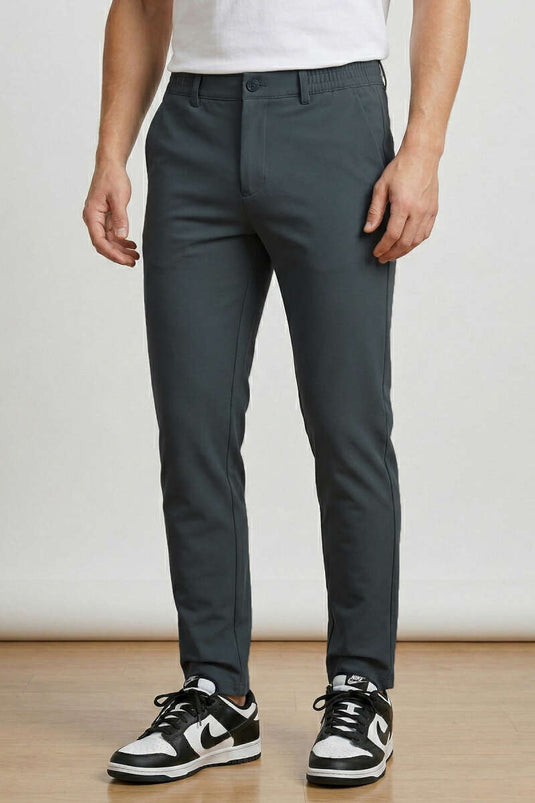 Pantalon homme fuselé à taille élastique, couleur fumée