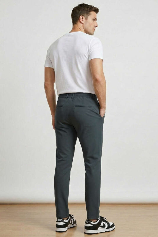 Pantalon homme fuselé à taille élastique, couleur fumée