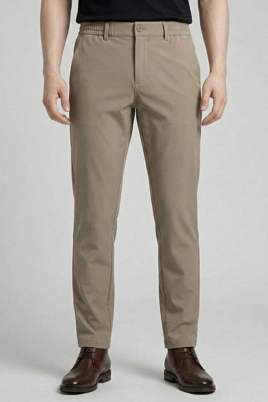 Men's Slim Fit Trousers with Elastic Waistband, Brown