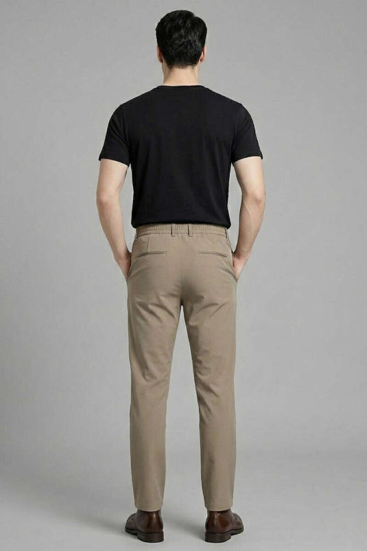 Men's Slim Fit Trousers with Elastic Waistband, Brown