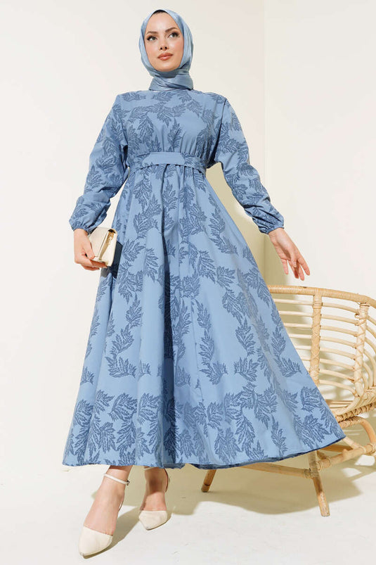 Robe à Motifs à Taille Élastique Indigo