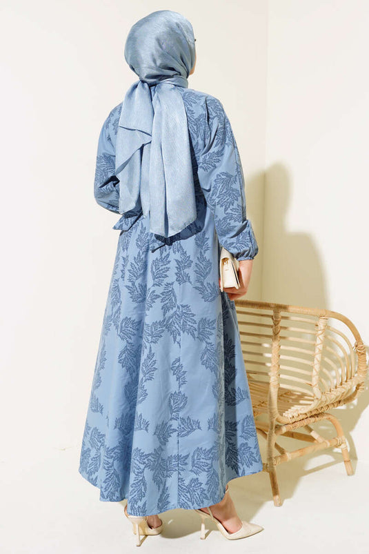 Robe à Motifs à Taille Élastique Indigo