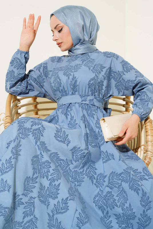 Robe à Motifs à Taille Élastique Indigo