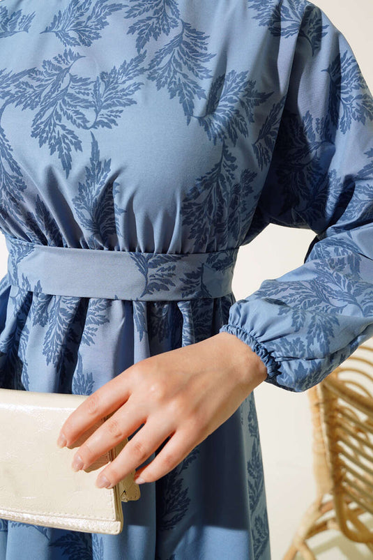 Robe à Motifs à Taille Élastique Indigo