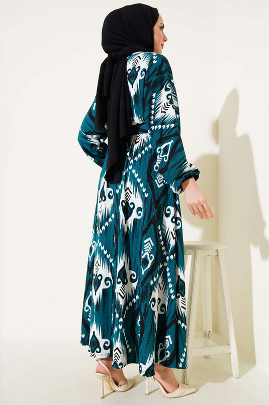 Robe Mevlana à taille élastique Motif émeraude