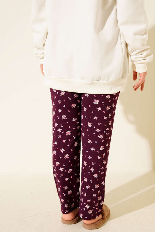 Patterned Pajama Bottoms with Elastic Waistband, Plum