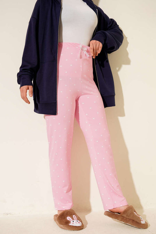 بنطال بيجاما وردي اللون بنقوش مع حزام خصر مطاطي