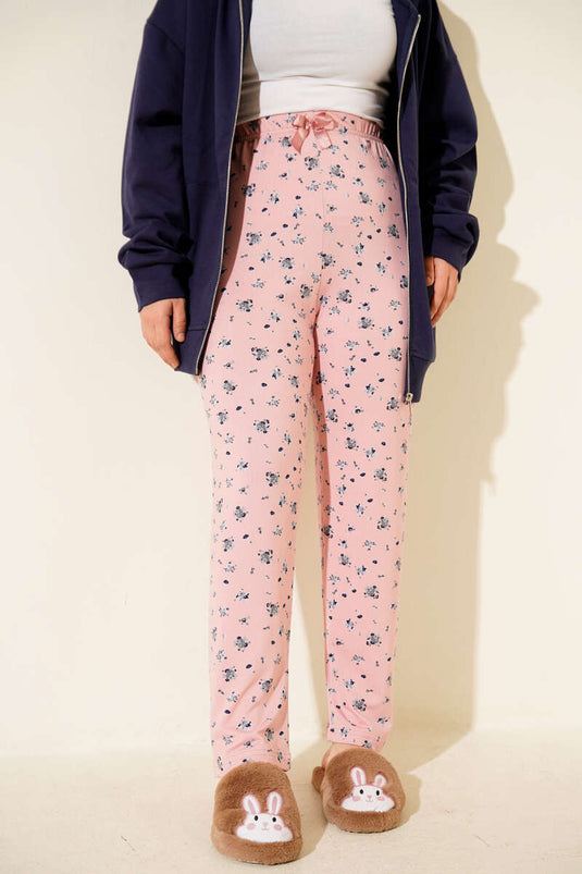 Patterned Pajama Bottoms with Elastic Waistband, Powder Pink