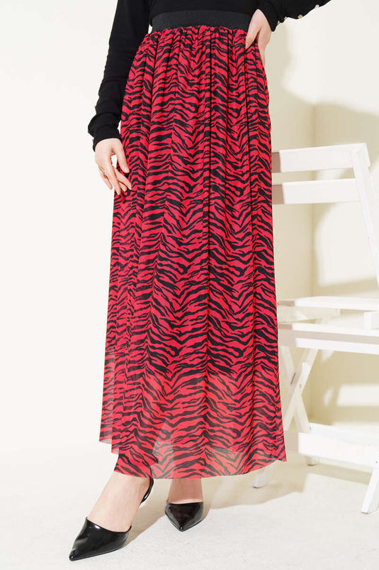 Elastische taille gepatroneerde chiffon rok rood