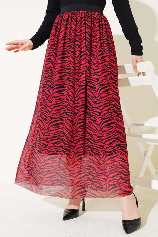 Elastische taille gepatroneerde chiffon rok rood