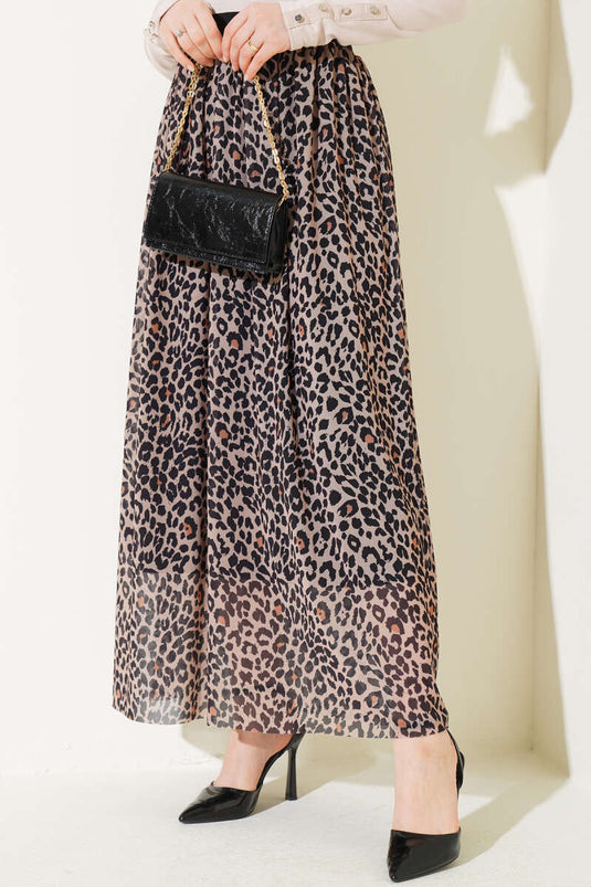 Elastische taille gepatroneerde chiffon rok luipaard
