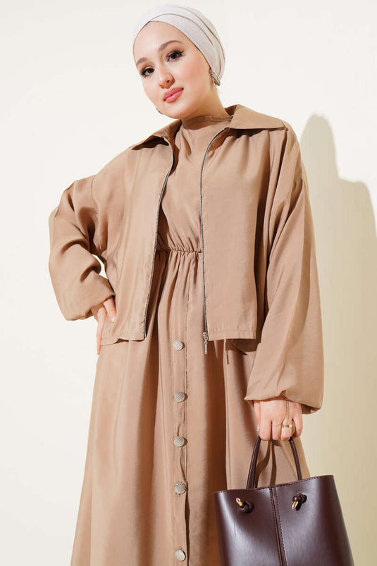 Ensemble robe à taille élastique et boutons au lait