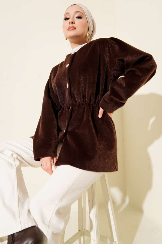 Bel Lastikli Düğmeli Goldfox Ceket Kahve