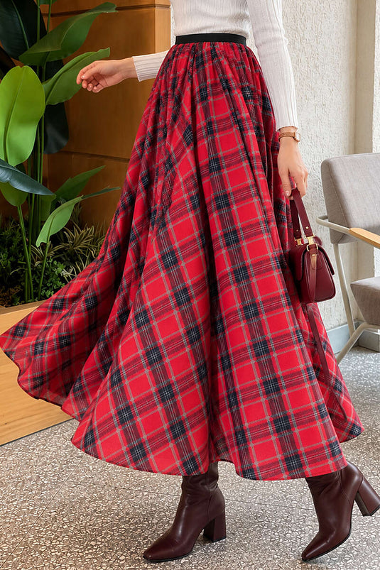 Red Elasticated Checkered Skirt