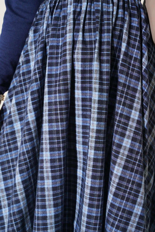 Falda Ancha Cuadros Azul Con Cintura Elástica