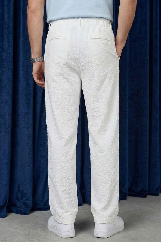 Pantalon en lin pour homme avec ceinture élastique blanc