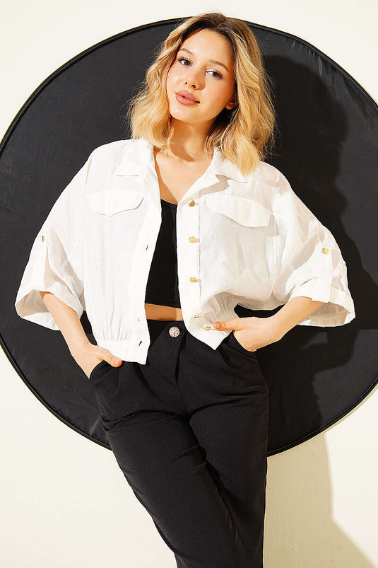 Chemise blanche à manches courtes avec poignets élastiqués Bel