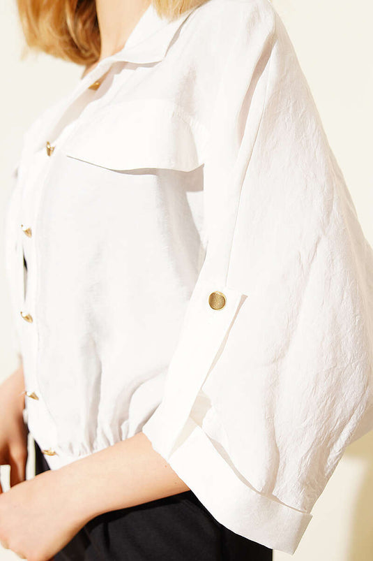Chemise blanche à manches courtes avec poignets élastiqués Bel