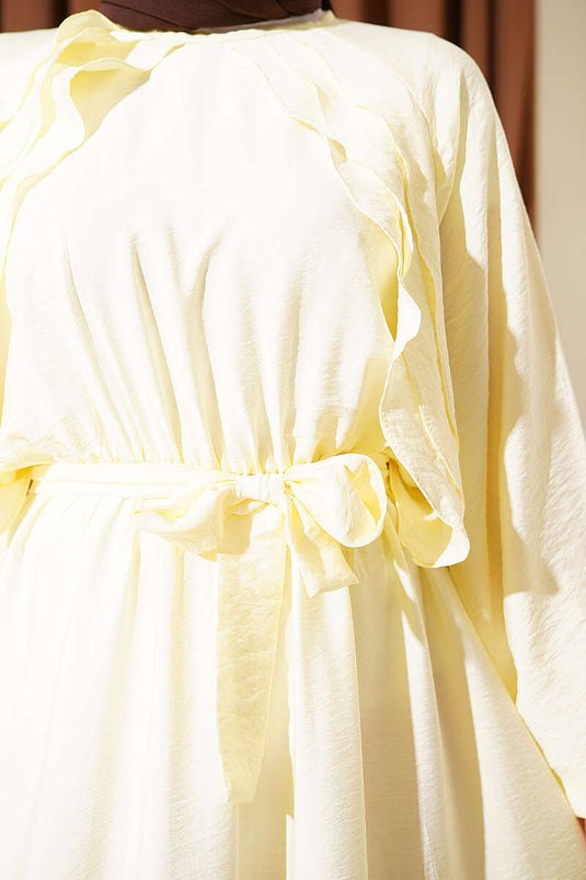 Robe ceinturée à volants avec élastique à la taille, jaune