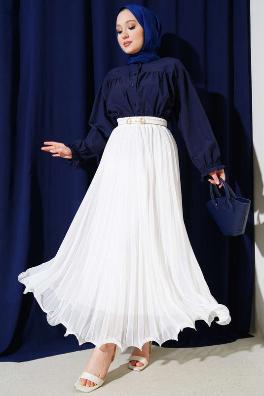 Elastic Waist Ruffle Chiffon Skirt White