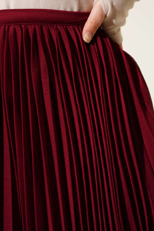 Elastic Waist Ruffle Chiffon Skirt Burgundy