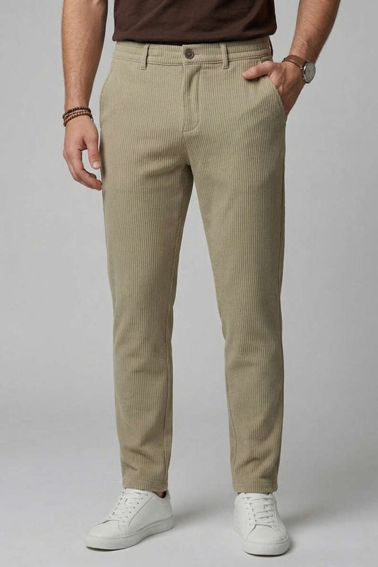 Stone Ribbed Men's Pants with Elastic Waistband
