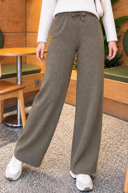 Bel Elasticated Ribbed Knit Trousers Khaki