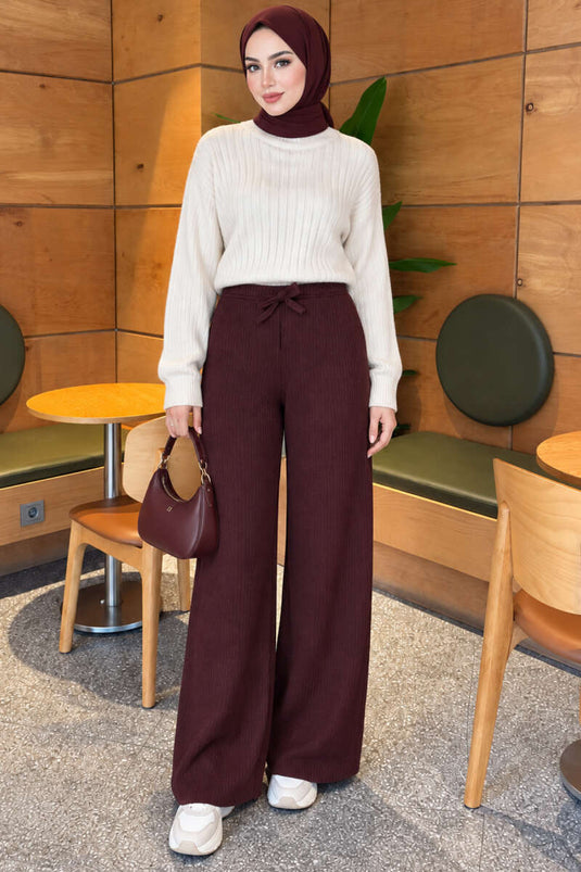 Bel Elasticated Ribbed Knit Trousers In Mauve