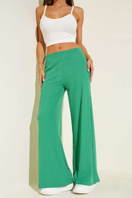 Bel Lastikli Fitilli Palazzo Pantolon Yeşil