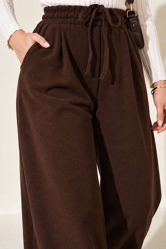 Pantalon Large Texturé Élastiqué Marron