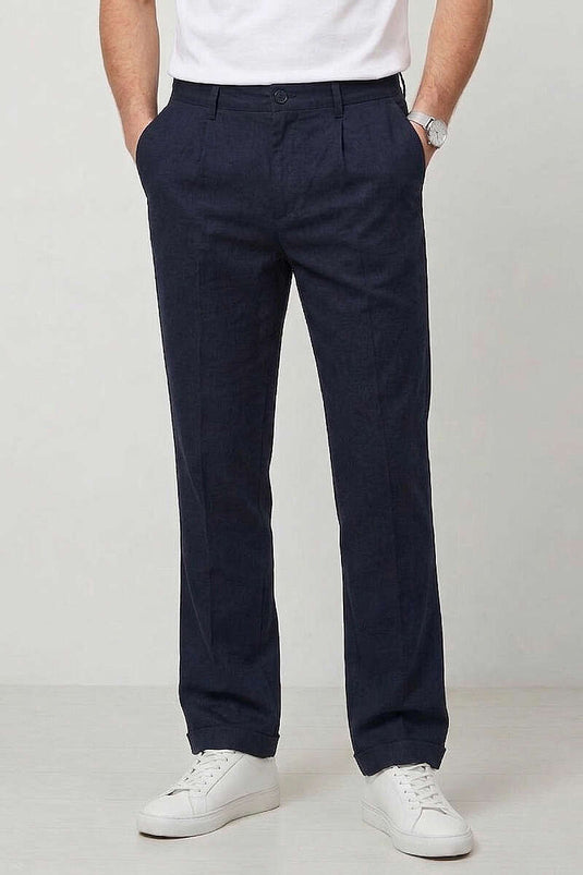 Pantalon pour homme en gabardine avec ceinture élastique, bleu marine