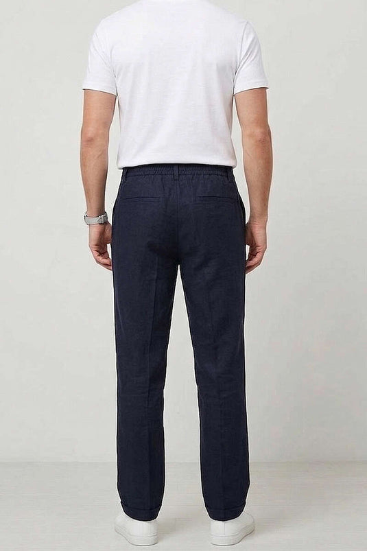 Pantalon pour homme en gabardine avec ceinture élastique, bleu marine