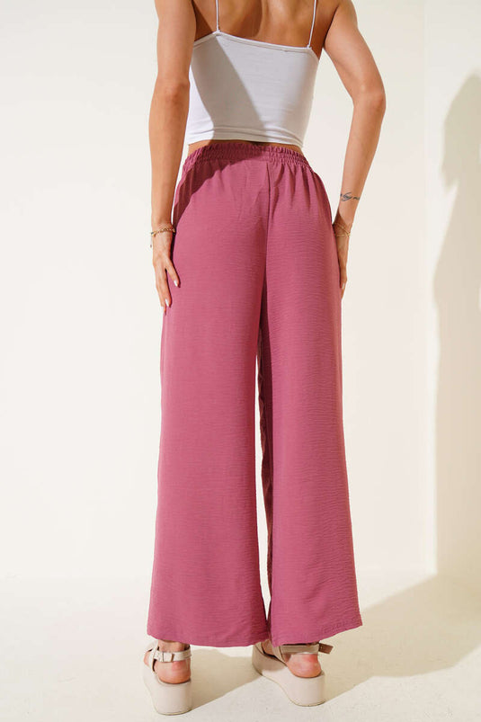 Pantalon Ayrobin à jambes larges et taille élastiquée, rose