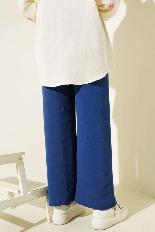 Pantalon Ayrobin indigo à taille élastique et jambes larges