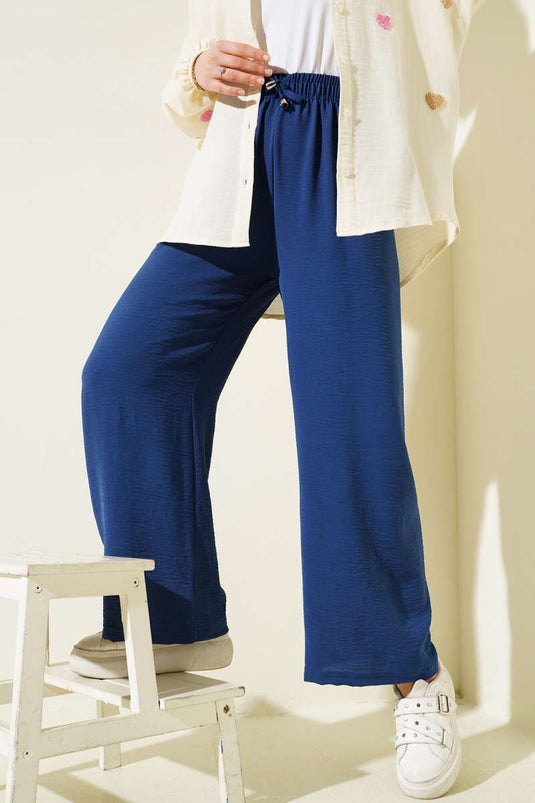 Elastic Waist Wide Leg Ayrobin Trousers Indigo